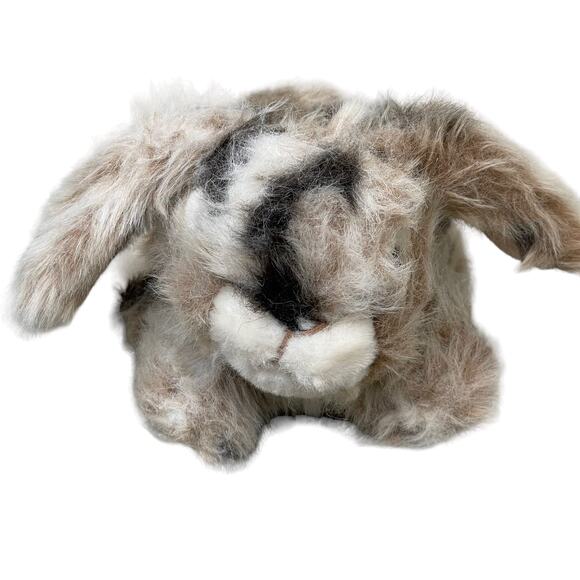 Realistic Bunny Rabbit Plush Holland Lop Mottled Spotted Brown Stuffed Animal - Picture 5 of 11